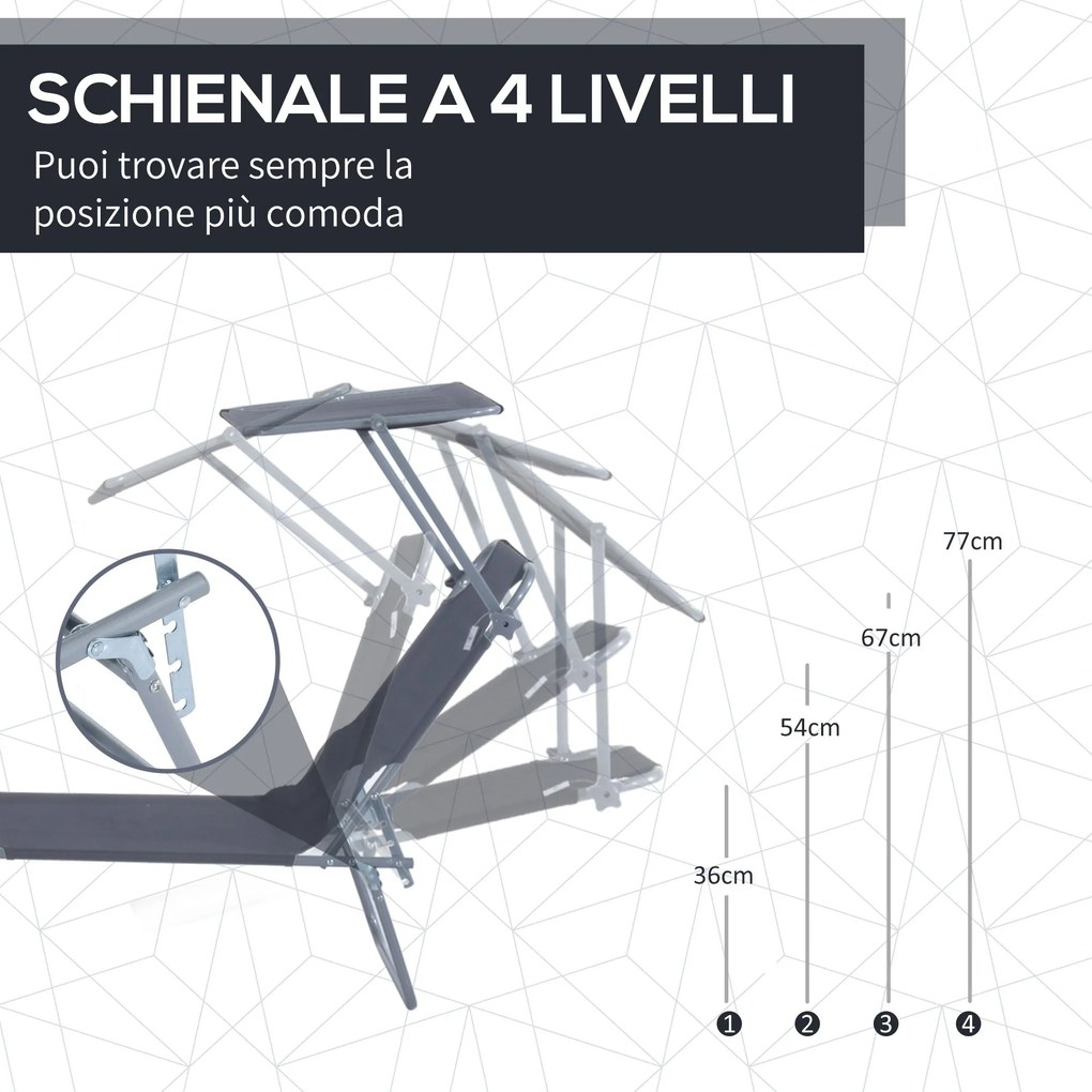 Lettino Prendisole in Ferro Pieghevole Reclinabile con Tettuccio Parasole Oxford Grigio...