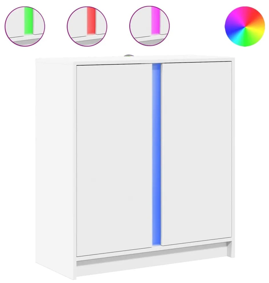 Credenza con led bianca 77x34x85 cm in legno multistrato