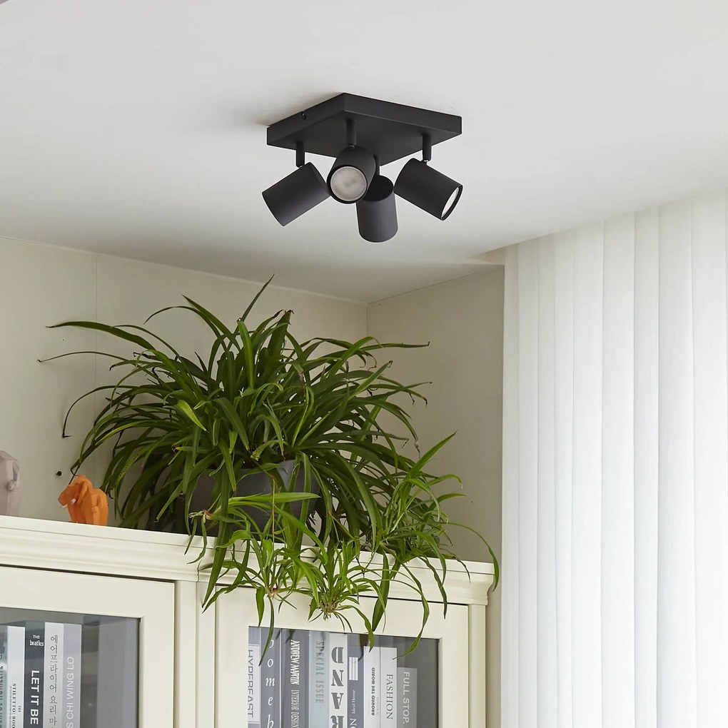 Faretto da soffitto Lindby Jorell, nero, 20 cm, a 4 luci. Jorell Lindby, dimmerabile, Nero, Studio / Ufficio, Metallo, Moderno, Faretto