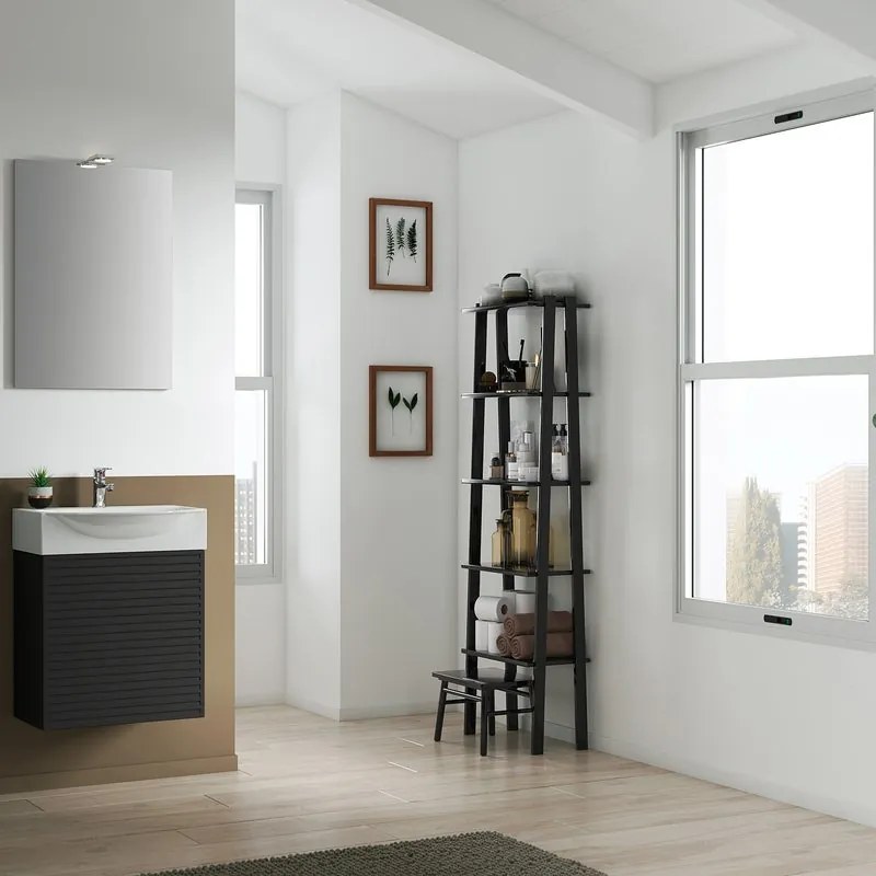 Mobile sottolavabo, lavabo e specchio con illuminazione Mini50s per vasca centrale laccato opaco nero L 50 x H 58 x P 40 cm, 1 anta