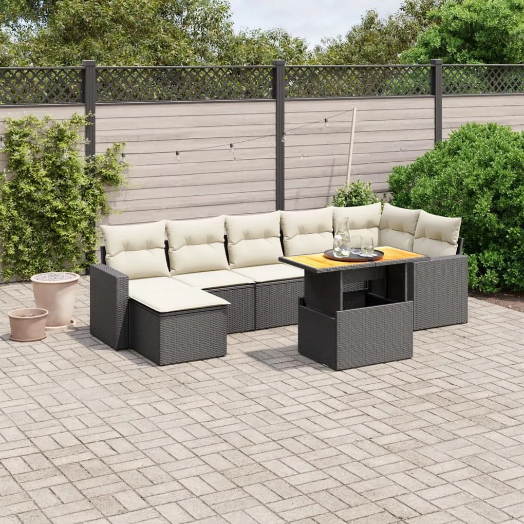 Set divani da giardino con cuscini 8 pz nero in polyrattan