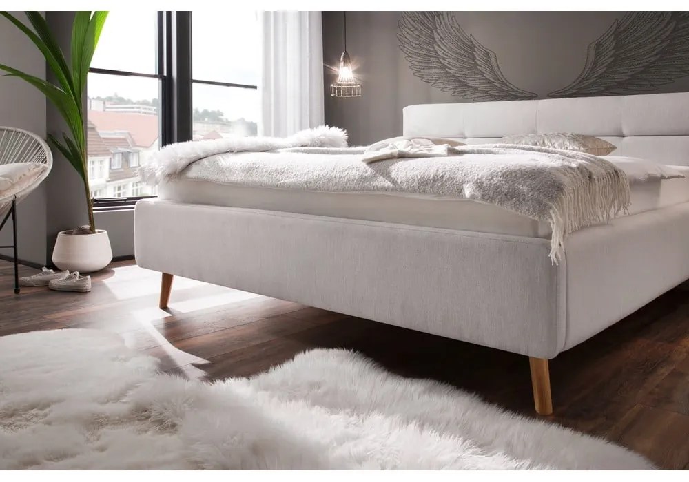 Letto matrimoniale imbottito grigio chiaro con contenitore con rete inclusa 160x200 cm Lotte – Meise Möbel
