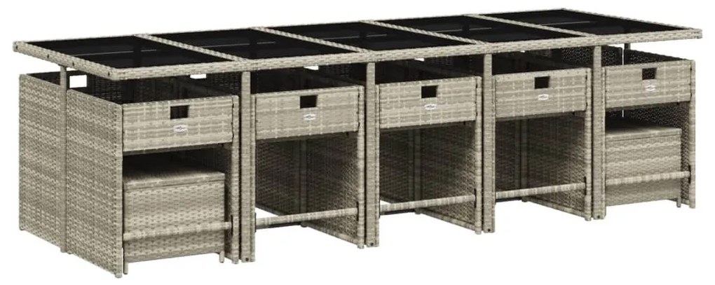 Set da pranzo da giardino 15 pz con cuscini grigio polyrattan