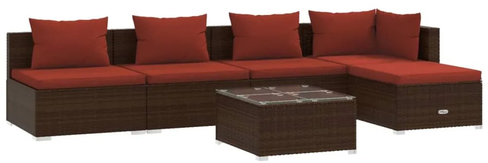 Set Divani da Giardino 6 pz con Cuscini in Polyrattan Marrone