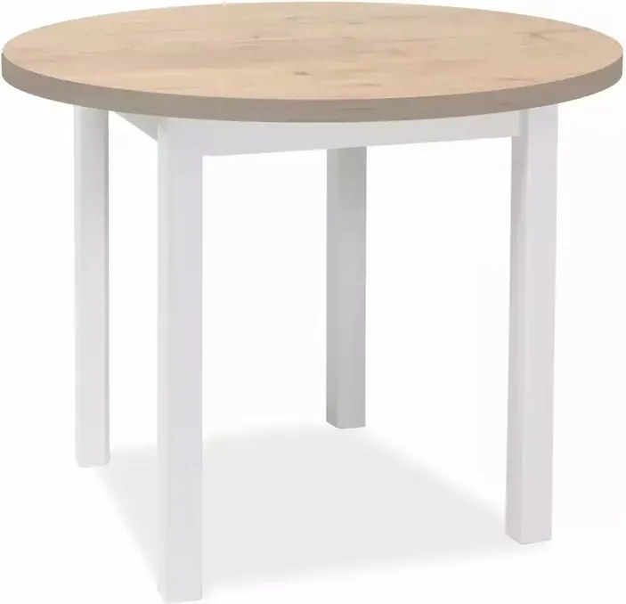 Tavolo Adam rotondo in MDF bianco opaco e piano laminato effetto rovere Lancelot – Ø80 cm