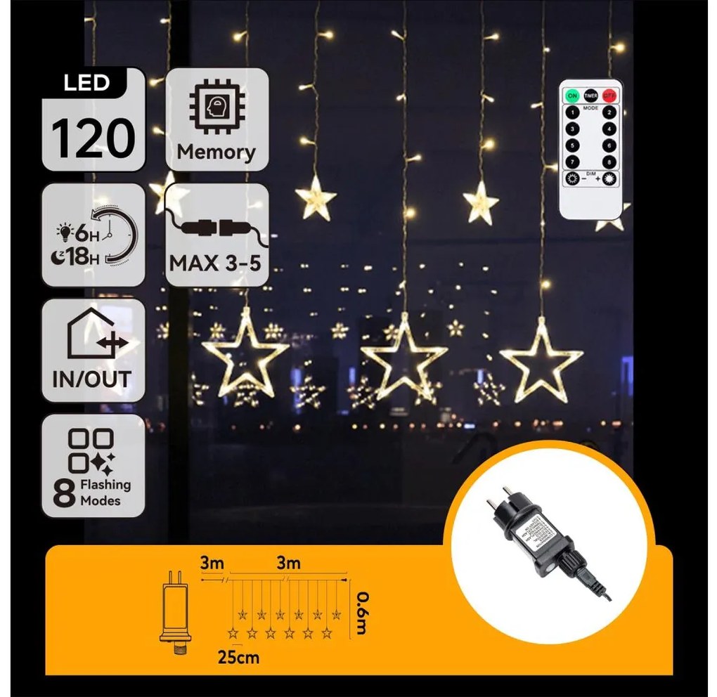 Aigostar - Catena luminosa natalizia LED da esterno 120xLED/6W/230V/8 funzioni 3x0,6m IP44 bianco caldo+telecomando