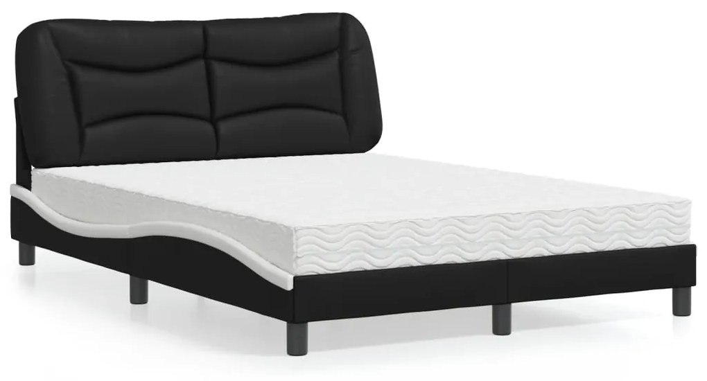 Letto Con Materasso Nero E Bianco 140x200 Cm İn Similpelle /