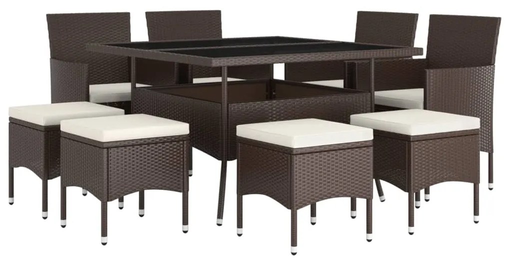 Set da pranzo da giardino in polyrattan 9 pz marrone