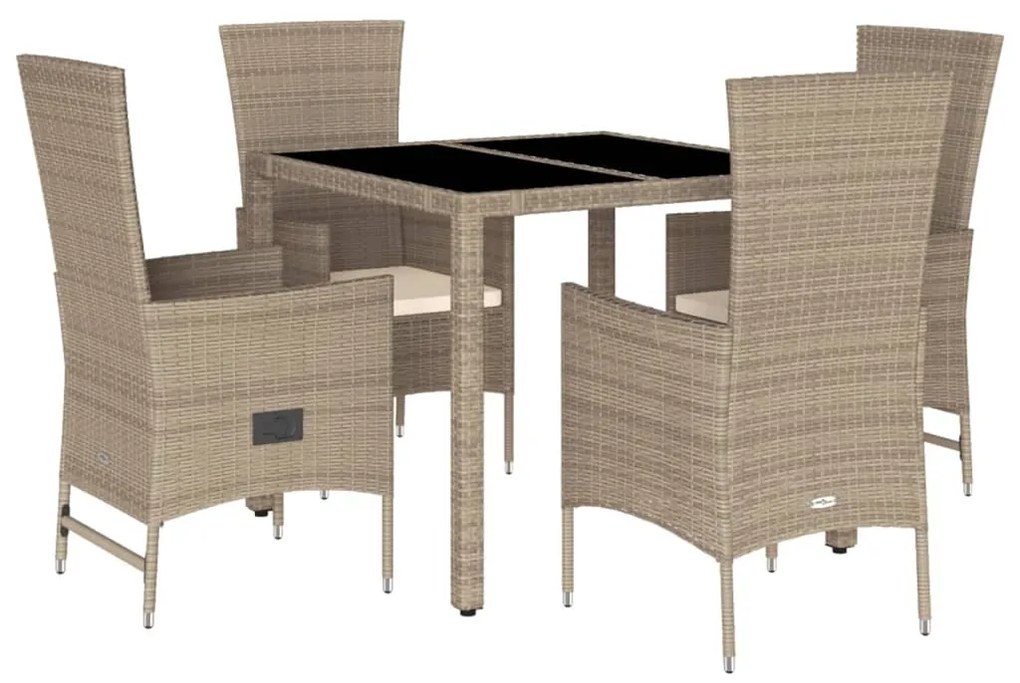 Set da pranzo da giardino 5 pz con cuscini beige in polyrattan