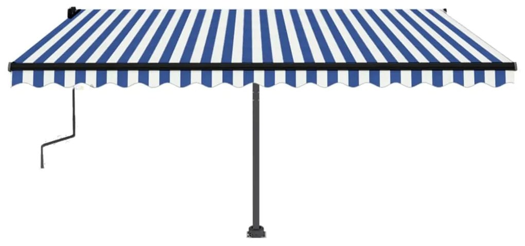 Tenda da Sole Retrattile Manuale con LED 450x350 cm Blu Bianco