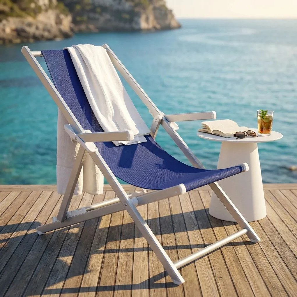 sdraio mare prendisole pieghevole in alluminio e textilene cm 98 x 67,5 x 106 h