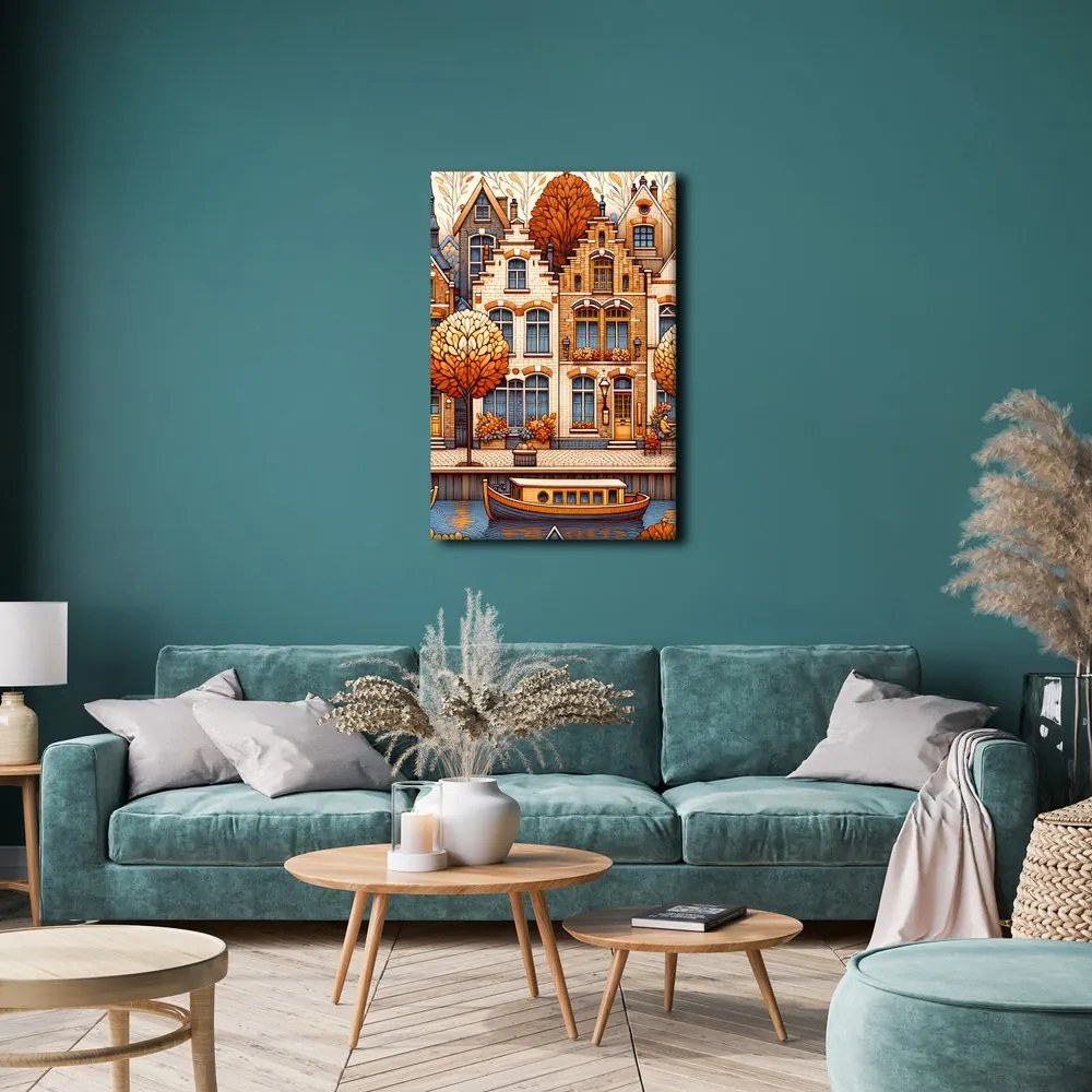 Quadro su tela – Case storiche tra foglie dorate