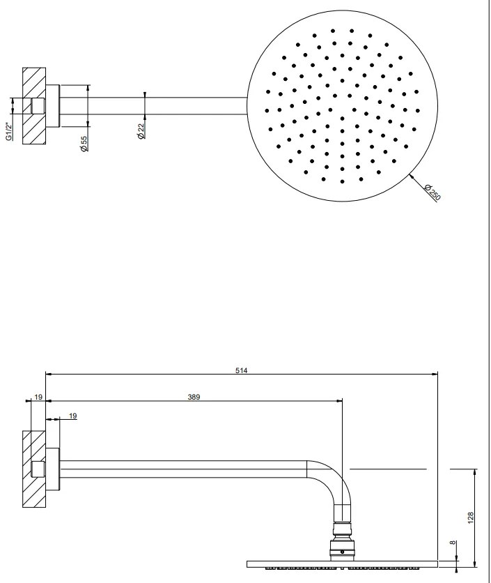 Soffione doccia anticalcare orientabile con braccio a parete brass brushed 66148 Gessi