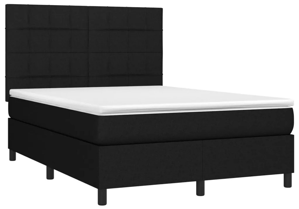 Letto a molle con materasso e led nero 140x200 cm in tessuto