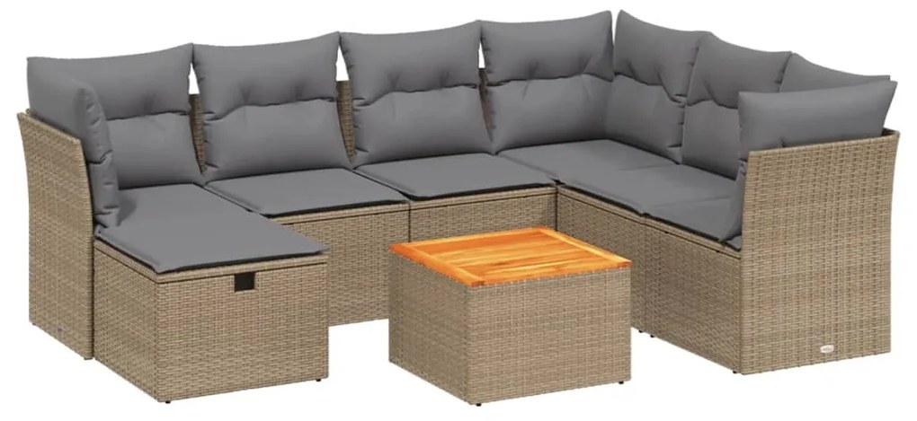 Set Divano da Giardino 8 pz con Cuscini Beige Misto Polyrattan