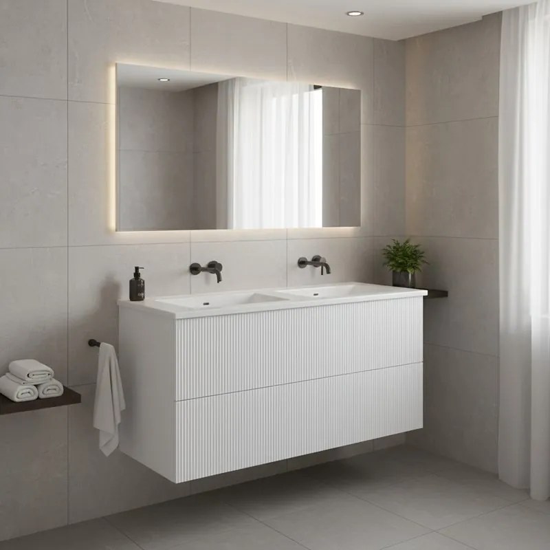 Mobile da bagno sospeso sotto lavabo Opera L 89.5 x H 50 x P 45.5 cm bianco opaco  cannettato, 2 cassetti