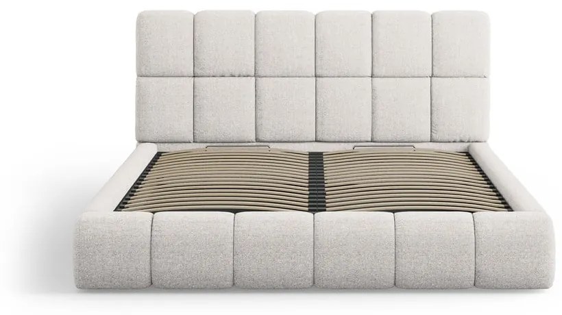 Letto matrimoniale imbottito grigio chiaro con contenitore con griglia 200x200 cm Bellis - Micadoni Home