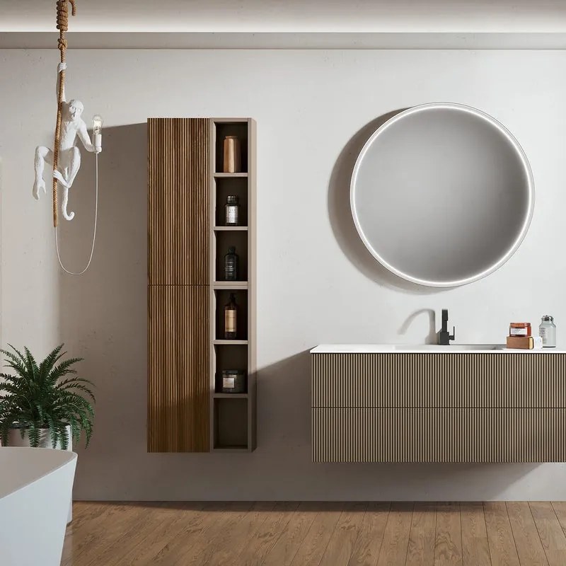 Mobile da bagno sospeso sotto lavabo Opera L 119.5 x H 50 x P 45.5 cm marrone cannettato opaco, 2 cassetti