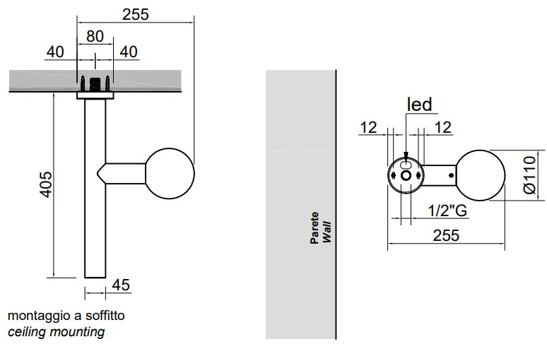 Antonio Lupi Apollo3 Soffione Led A Soffitto E Accensione Simultanea Ad Erogazione In Ottone Nero