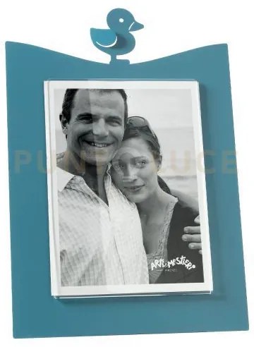 Portafoto paperella piccolo blu oltremare in ferro e polimetilmetac...