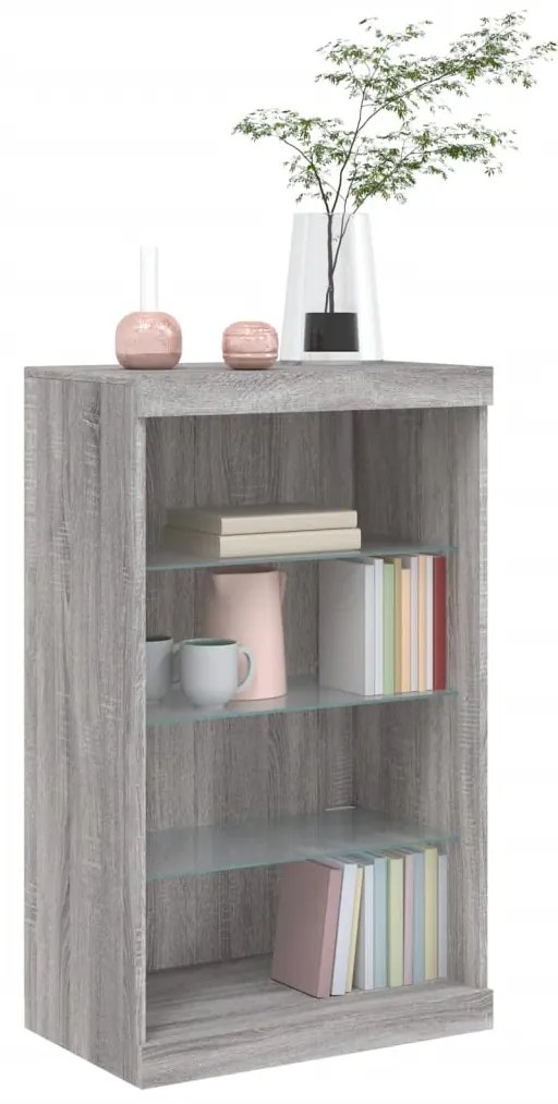 Credenza con Luci LED Grigio Sonoma 60,5x37x100 cm