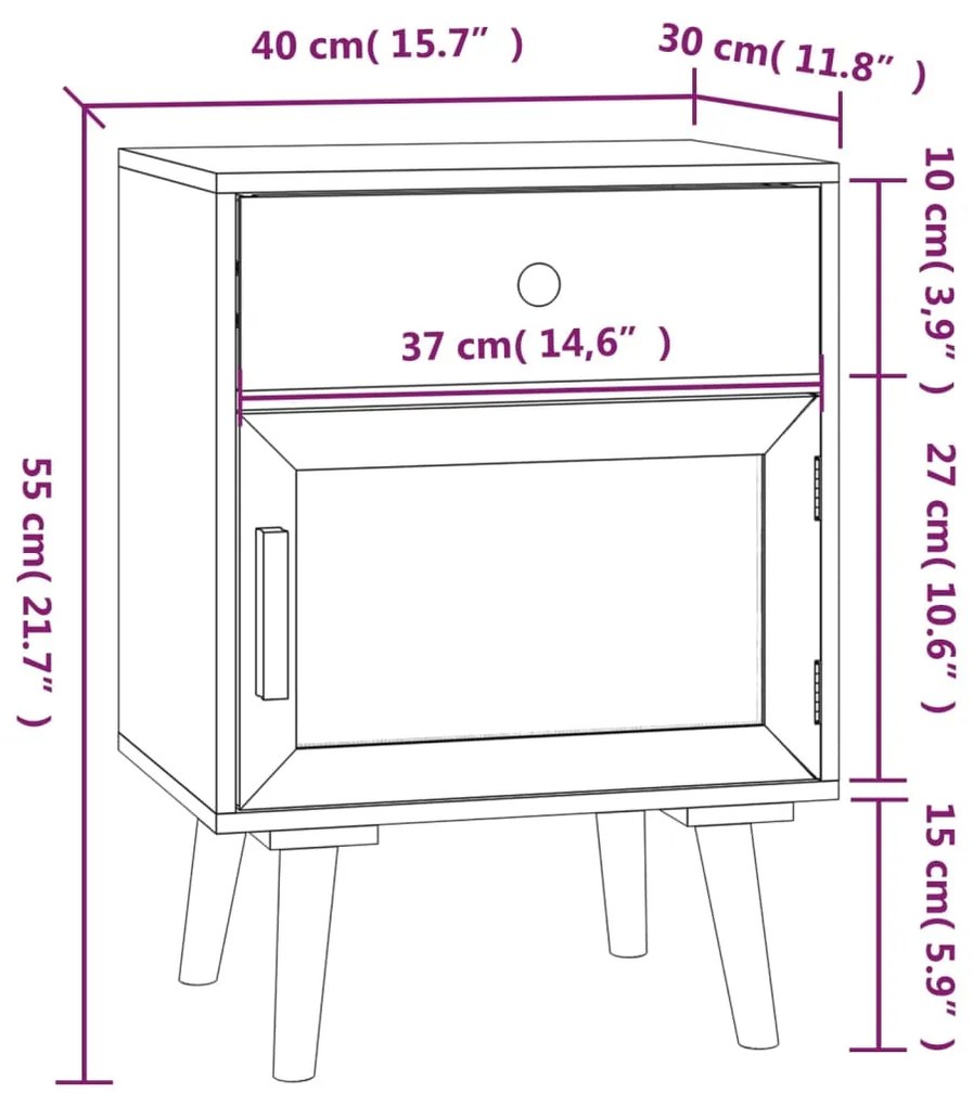 Comodini 2 pz Neri 40x30x55 cm in Legno Multistrato