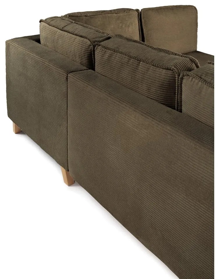 Divano angolare verde allungabile (con penisola a destra) con rivestimento in velluto a coste Tori – Bonami Selection