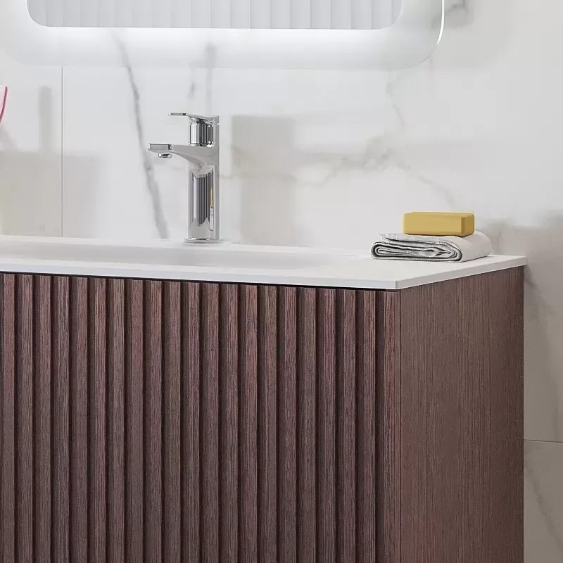 Mobile bagno sospeso 80cm effetto cannettato con lavabo incasso KDS-80L - KAMALU