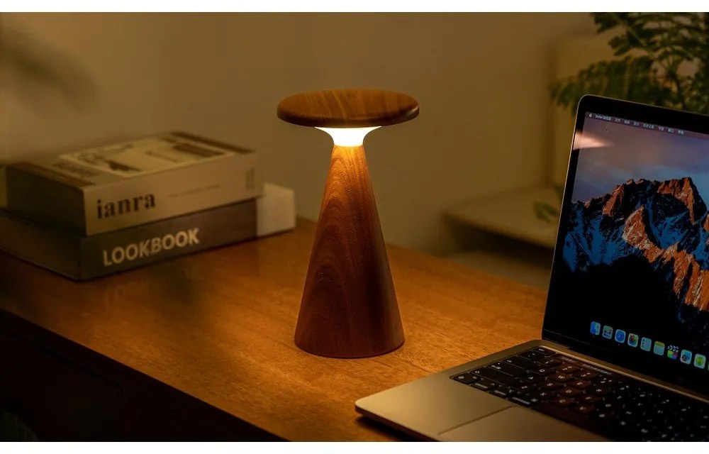 Lampada da tavolo LED colore naturale scuro con paralume in legno (altezza totale 21 cm) Sylva – Gingko