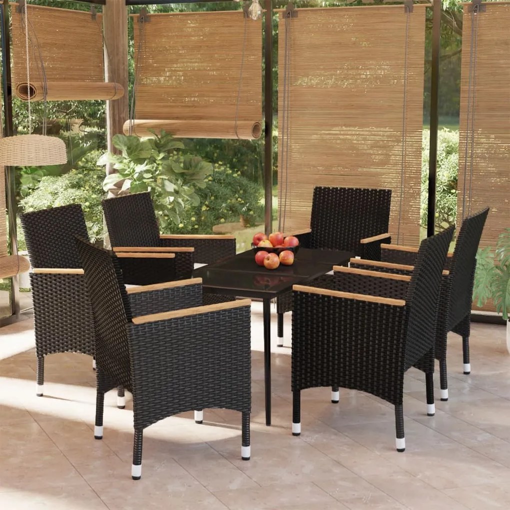 Set da pranzo da giardino 7 pz con cuscini nero