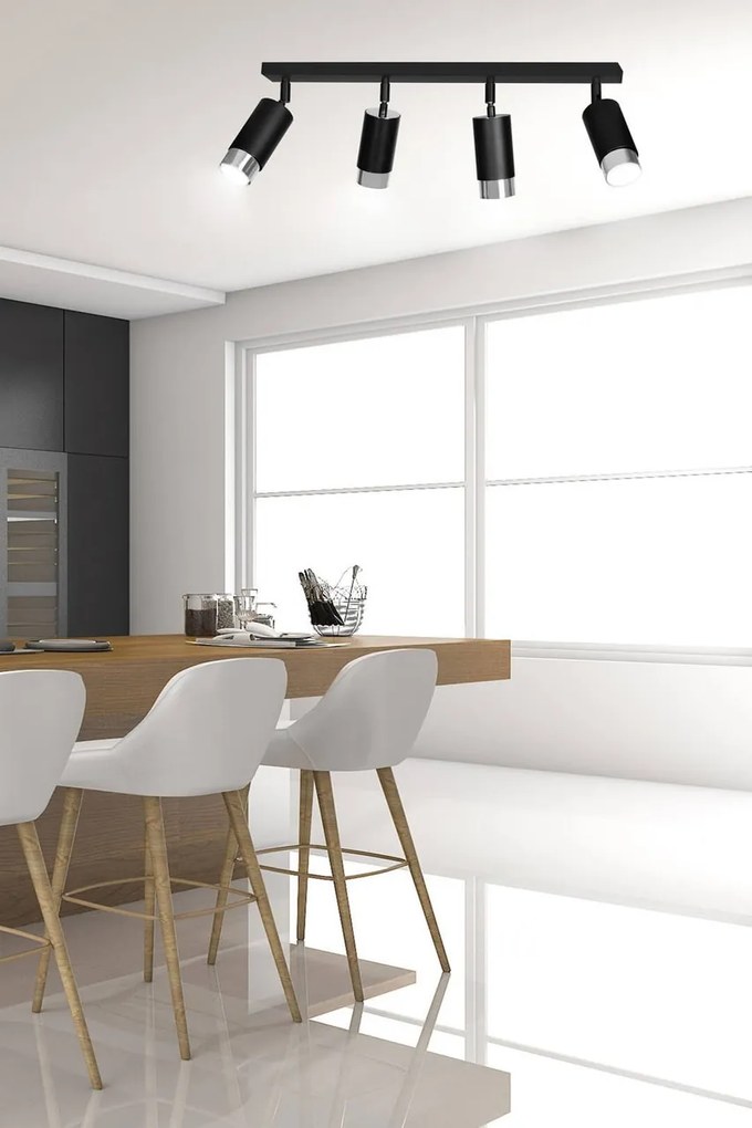 Lampada da Soffitto in Acciaio HIRO 4 Nero Cromo/Oro 4xGU10
