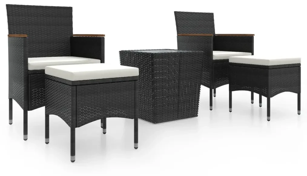 Set da bistrot per giardino 5pz polyrattan vetro temperato nero
