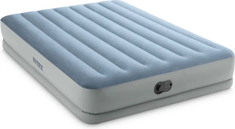 64159 - Materasso Gonfiabile Dura-Beam Mid-Rise Comfort Matrimoniale, con Pompa usb, pvc, Grigio e Azzurro, 152x203x36 cm - Intex