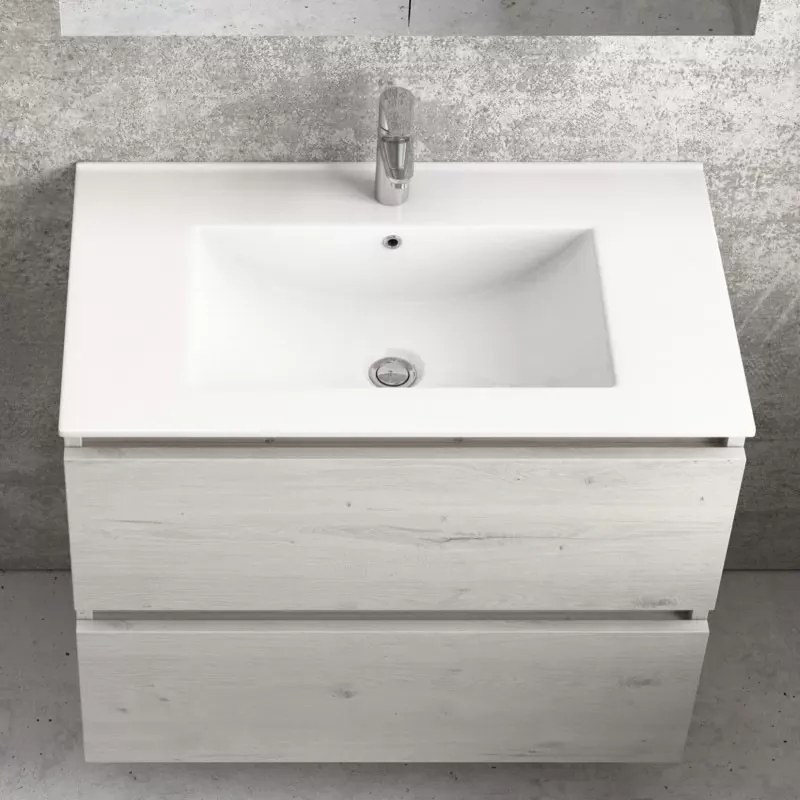 Mobile bagno sospeso 80cm con lavabo integrato e 2 cassetti TOD-80L - KAMALU