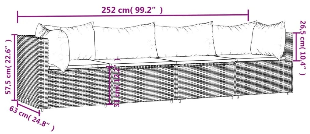 Set Divani da Giardino 4 pz con Cuscini Nero in Polyrattan