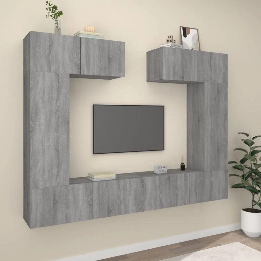 Set Di Mobili Porta Tv 6 Pz Grigio Sonoma İn Legno Multistrato /