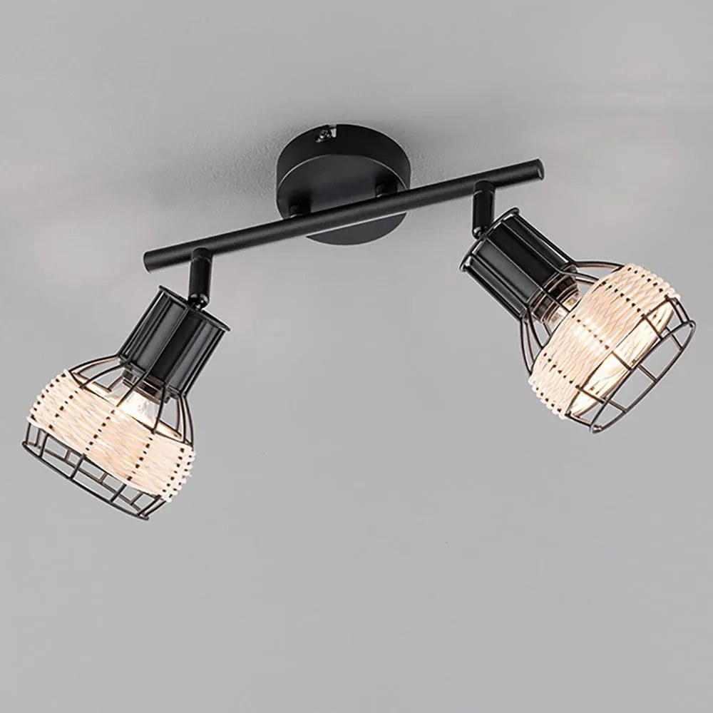 Plafoniera nera con paralume in metallo/con paralume in rattan 10x28 cm Straw – Fischer &amp; Honsel