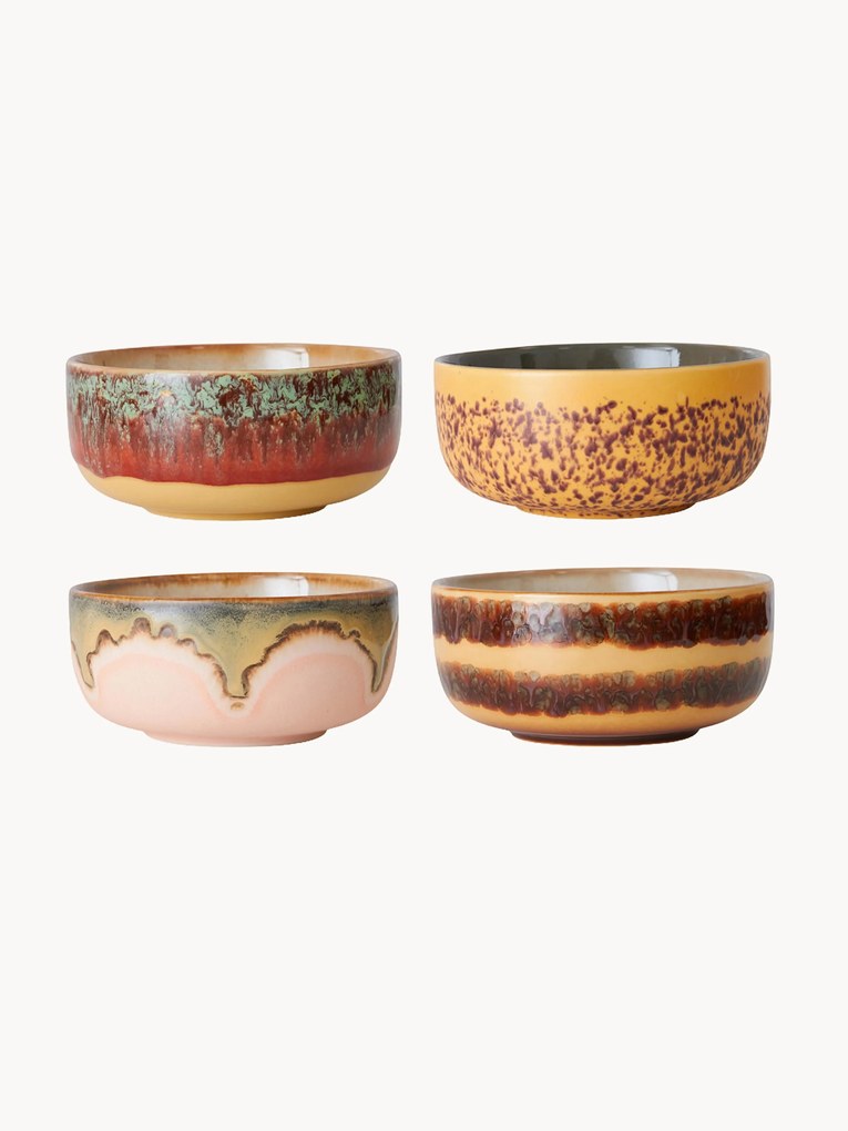 Set di 4 ciotole fatte a mano con smalto reattivo 70's