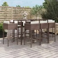 Set Bar da Giardino 9 pz con Cuscini in Polyrattan Marrone 3200650