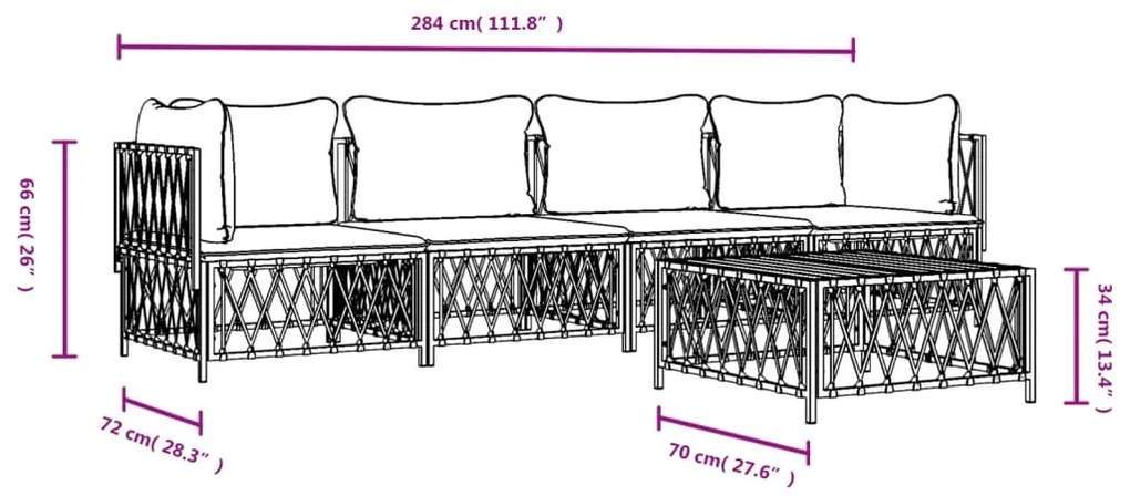 Set Salotto da Giardino 5 pz con Cuscini in Acciaio Antracite