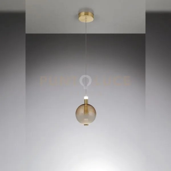 Aurora - lampada a sospensione singola, tubo oro satinato con vetro...