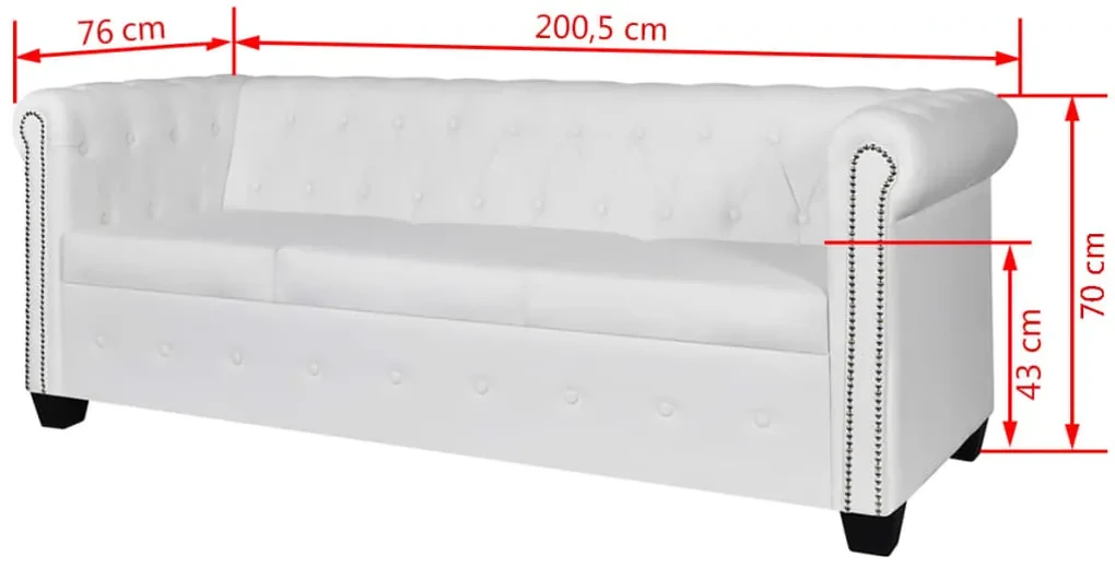 Divano chesterfield a 3 posti in finta pelle bianco
