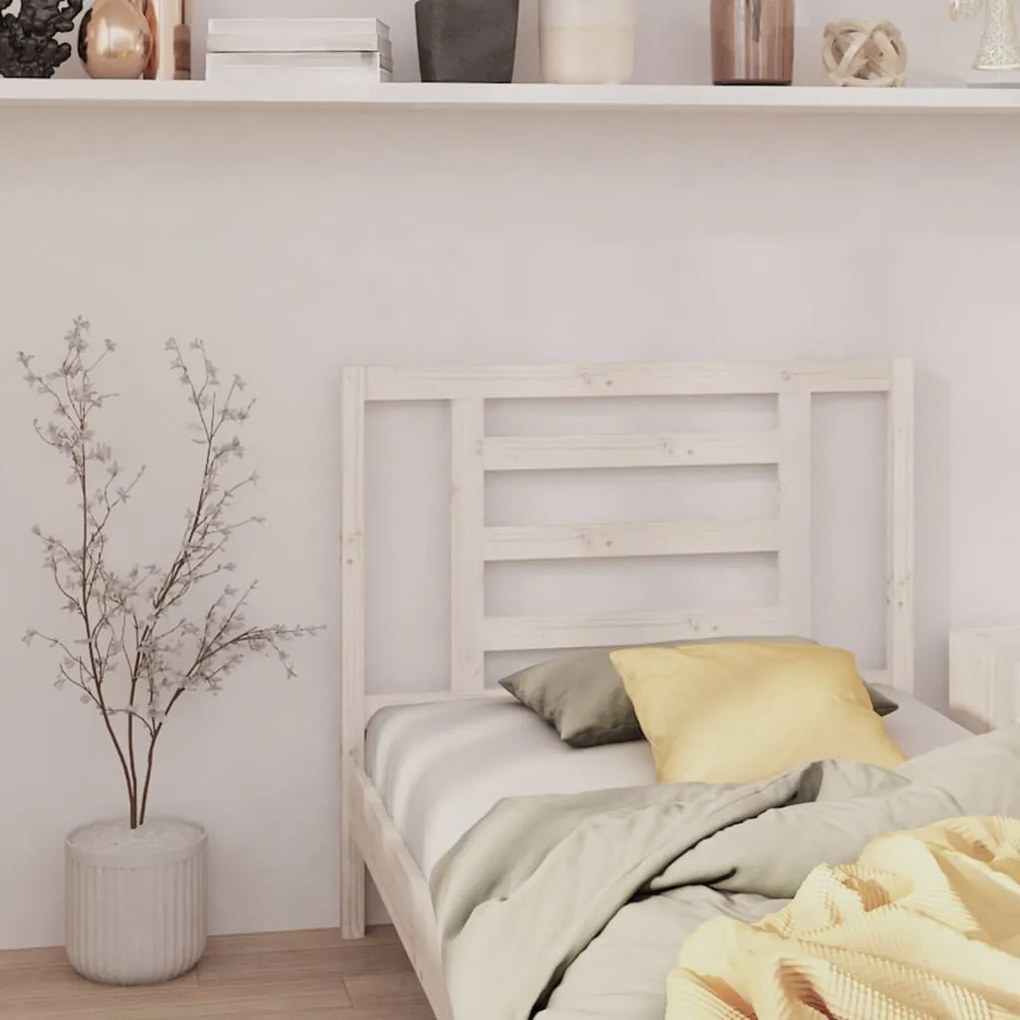 Testiera Per Letto Bianca 106x4x100cm İn Legno Massello Di Pino /