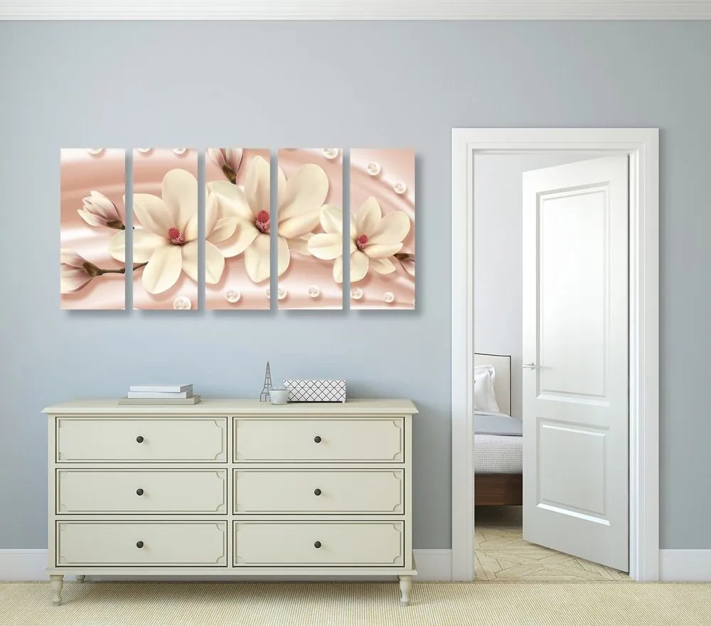 Quadri 5 pezzi – Magnolia di lusso con perle