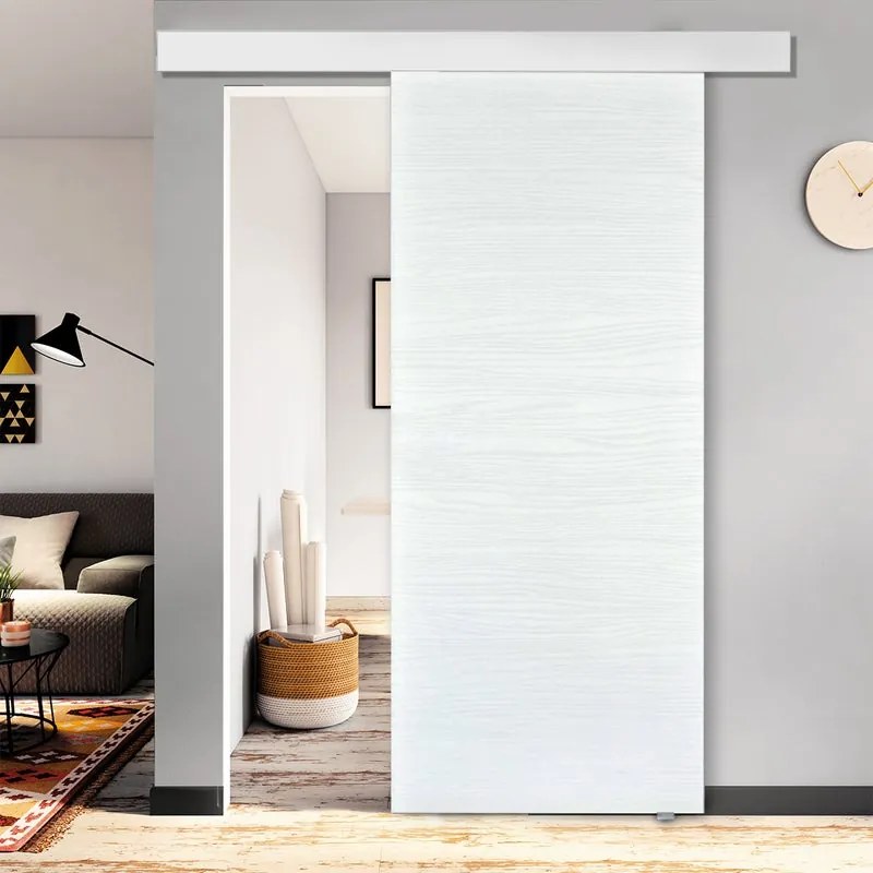 Porta scorrevole Milk in mdf bianco, L 92.5 x H 211.5 cm, con binario Atelier bianco Reversibile