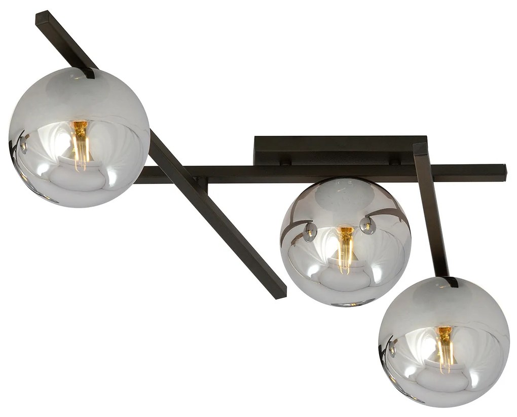 Plafoniera Moderna 3 Luci Teti In Acciaio Nero Bracci Regolabili E Vetro Fumè
