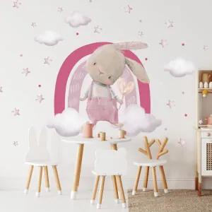 Adesivi da parete per bambini - Coniglietto, arcobaleno in tonalità rosa | Inspio
