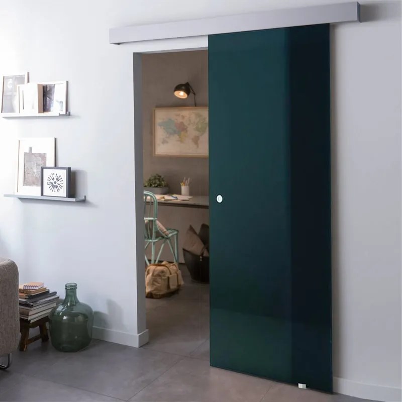 Porta scorrevole Fumè satin in alluminio nero, L 96 x H 215 cm, con binario Alu Reversibile