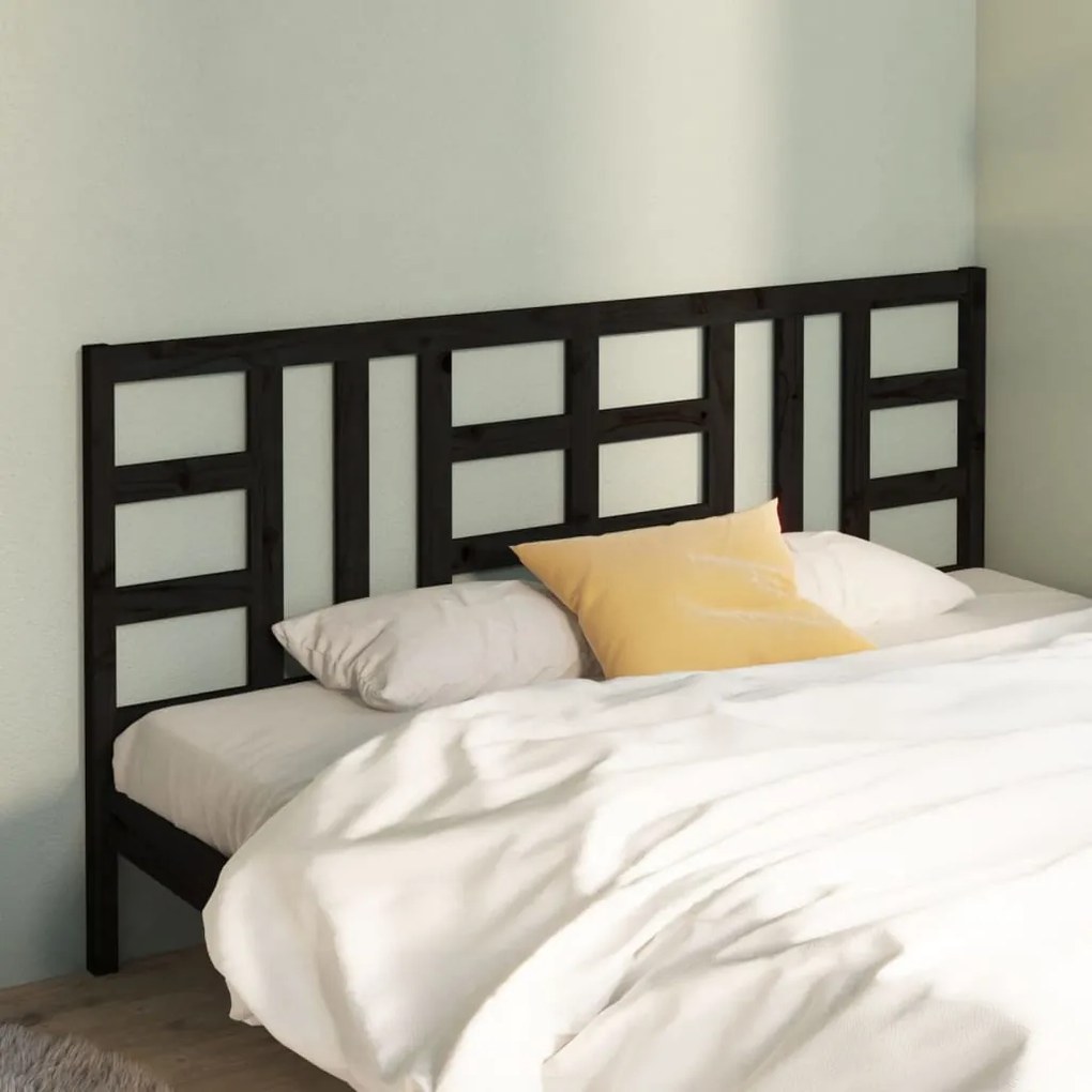 Testiera Per Letto Nera 206x4x100 Cm İn Legno Massello Di Pino /