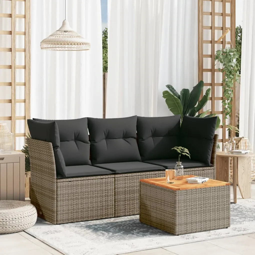 Set divani da giardino 4 pz con cuscini in polyrattan grigio